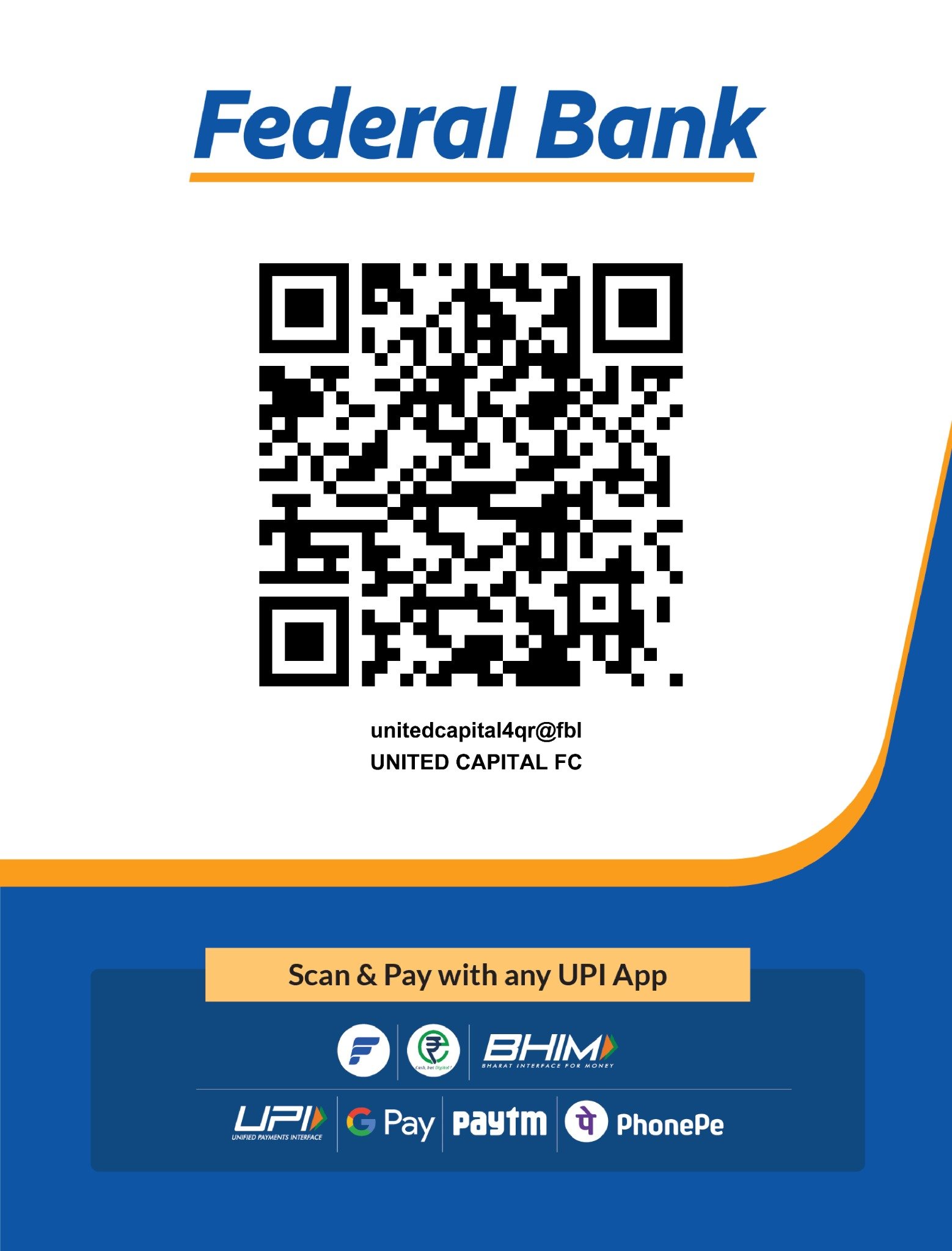 United Capital FC Federal Bank UPI QR code
